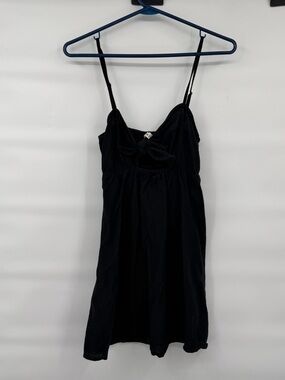 Roxy black linen blend tie front mini beach dress